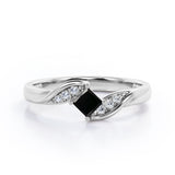 Twisted 7 Stone Ring - 0.55 carat Princess Black Diamond Elegant Engagement Ring in Rose Gold