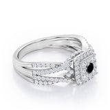 Double Infinity Split Shank - 1.4 Carat Round Shaped Black Diamond - Flush Cluster Halo Engagement Ring in White Gold