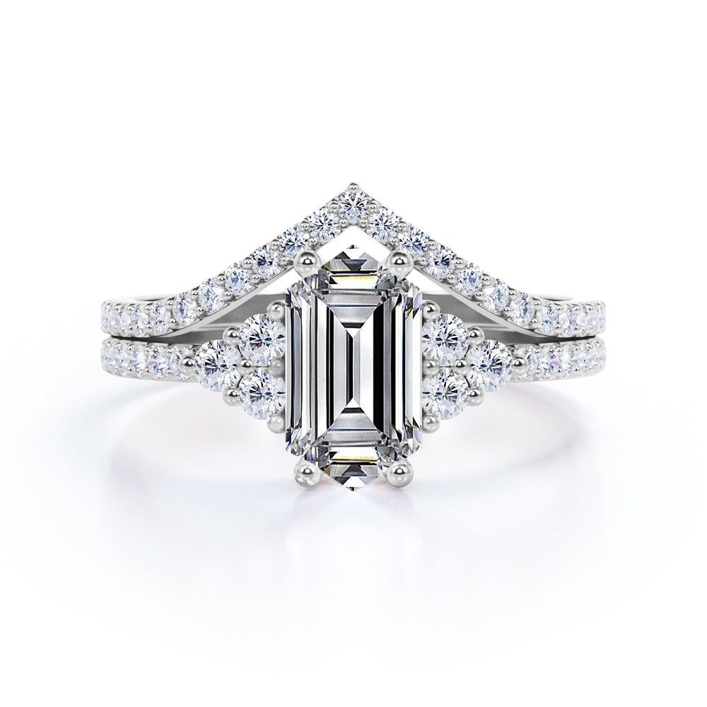 Elegant Clustered 1.1 carat Hexagon Moissanite and Diamond Bridal Ring Set in Black Gold