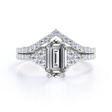 Elegant Clustered 1.1 carat Hexagon Moissanite and Diamond Bridal Ring Set in Black Gold