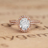 Flawless 1.5 Carat Oval Cut Moissanite and Diamond Wedding Ring Set in 10k Rose Gold Hand Made
