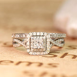 1.25 ct - Square Moissanite - Double Halo - Twisted Band - Vintage Inspired - Pave - Wedding Ring Set in 10K White Gold