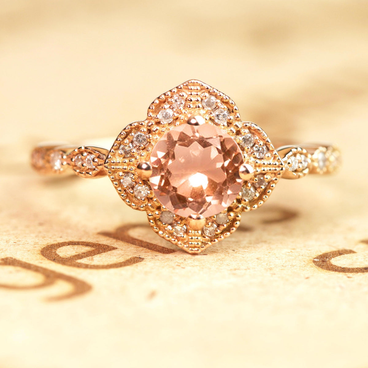 Sale Antique Design 1.25 Carat Peach Pink Morganite (Round Shaped) and ...