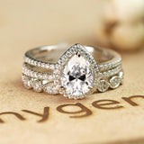 Beautiful 1.5 Carat Real Moissanite Wedding Trio Ring Set with Engagement Ring and 2 Wedding Bands in 18k Gold Over Silver