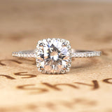 Cushion Halo Design 1.25 Carat Round Cut Moissanite Pave Prong Set Engagement Ring In 18K White Gold Plating Over Silver