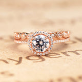 1.75 Carat Round cut Moissanite Wedding Ring set in 18k Rose Gold Over Silver