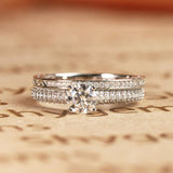 1.50 Carat Round Cut Moissanite Wedding Set - Bridal Set - Filigree Ring - Cluster Ring - 18k White Gold Over Silver