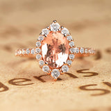 Shared Prong1.50 Carat Oval Shape Dark Pink Morganite and Diamond Halo Snowflake Engagement Ring in Rose Gold