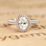 Flawless 1.5 Carat Oval Cut Moissanite and Diamond Wedding Ring Set in 10k Rose Gold Hand Made