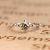 Unique .65 Carat Round Cut Natural Salt and Pepper Diamond Dainty Modern Engagement Ring in 18k White Gold over Silver
