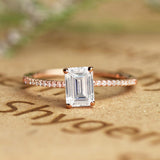 1.25 Carat Emerald Cut Moissanite Pave Engagement Ring