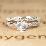 1.75 ct Round Rainbow Moonstone Infinity Wedding Set