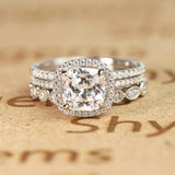 Beautiful 1.75 Carat Real Moissanite Wedding Trio Ring Set with Engagement Ring and 2 Wedding Bands in 18k White Gold Over Silver