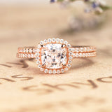1.5 Carat Cushion Cut Moissanite Bridal Set in 18k Rose Gold Over Silver Art Deco Ring