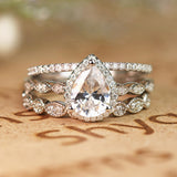 Halo 1.5 Carat Moissanite Milgrain Trio Ring Set