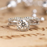 Pave 1.5 Carat Round Cut Moissanite Halo Wedding Ring Set