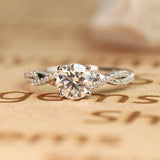 Flawless 1.25 Carat Round Cut Moissanite and Diamond Engagement Ring in 10k White Gold Celebrity Ring