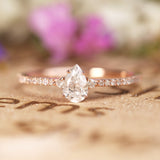 Surface Prong Set 0.40 ct TDW Pear Diamond and Vintage Engagement Ring in White Gold