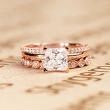 Artdeco  2 Carat Princess cut Moissanite Trio Wedding Bridal Ring Set in 18k White Gold Over Silver