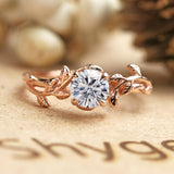 Vine and Leaf 1 Carat Round cut Moissanite Solitaire Wedding Ring - Engagement Ring in 10k Rose Gold
