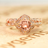 1.75 ct Round Morganite Vintage Wedding Ring Set