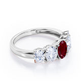Oval Basket Set 1.25 carat Ruby and moissanite Fine Jewelry Ring in White Gold