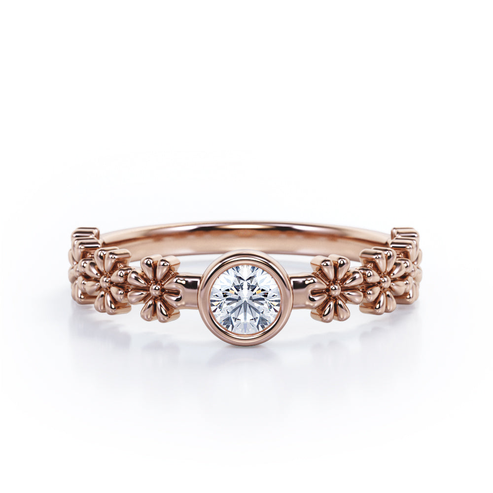 Flower Field 0.5 carat Round Moissanite Solitaire Nature-Inspired ring in Black Gold