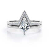 Classic Minimal 1.25 carat Kite Moissanite and Diamond Bridal Ring Set in White Gold
