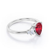 Fashionable 7 Stones 0.6 carat Pear Lab-Created Ruby and Diamond Engagement Ring in White Gold