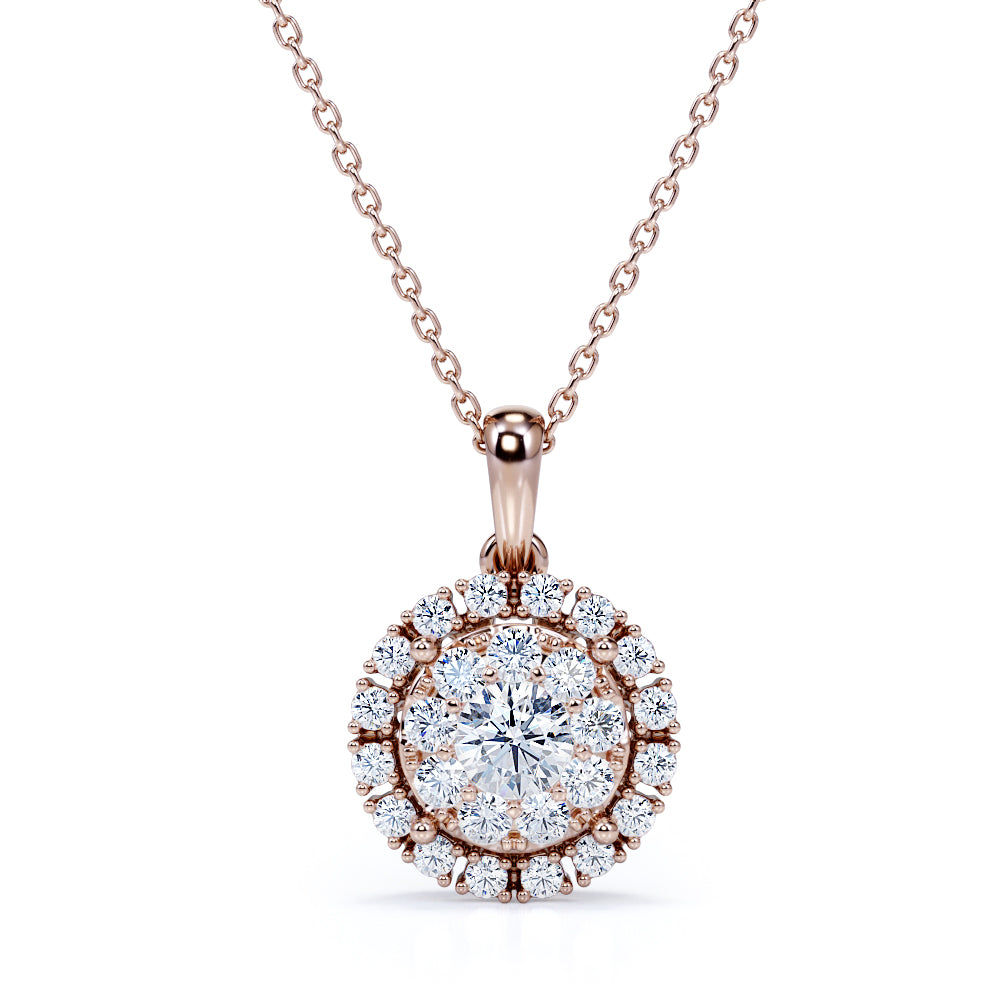 Falling Snow 0.75 carat Round Moissanite and Diamond Pendant Necklace in 18k White gold Over Silver