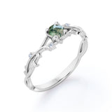Nature-Inspired Infinity 0.55 carat Round Moss Agate and Moissanite Engagement Ring in White Gold