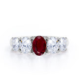 Oval Basket Set 1.25 carat Ruby and moissanite Fine Jewelry Ring in White Gold