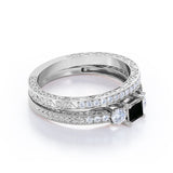 0.5 ct Princess Lab Black Diamond Vintage Bridal Set