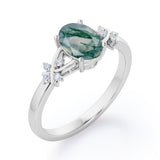 Luxurious Clover Lucky Leaf 0.5 carat Oval Moss Green Agate and Diamond Engagement Ring in Rose Gold