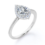 Vintage Halo 0.7 carat Pear Cut Moissanite and Diamond Engagement Ring in Rose Gold