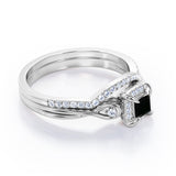 0.69 ct Princess Lab Black Diamond Cushion Halo Bridal Set