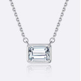 1 Carat Emerald Cut East-West Bezel Moissanite Pendant Necklace in 18K White Gold over Silver