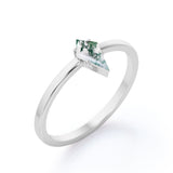 Striking 1 carat Solitaire Kite Shape Moss Agate Engagement Ring in Black Gold