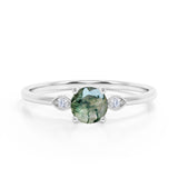 Three Stone 1.50 Carat Round Cut Moss Agate Ring