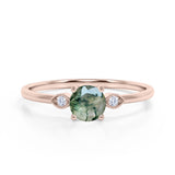Three Stone 1.50 Carat Round Cut Moss Agate Ring