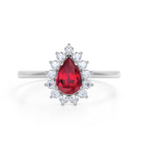 Floral Inspired 1.25 Carat Oval Cut Lab Ruby and Diamond Engagement Ring in White Gold