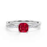 Four Claw 1.25 Carat Cushion Cut Lab Ruby and Diamond Engagement Ring in White Gold