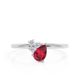 Leaf Design 1.50 Carat Pear Shape Lab Ruby and Diamond Engagement Ring in White Gold