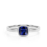 Splendid 1.25 Carat Cushion Cut Sapphire and Diamond Engagement Ring in 10k White Gold