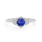 Vintage Style 1.25 Carat Round Cut Sapphire and Diamond Engagement Ring in White Gold