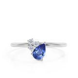Leaf Design 1.50 Carat Pear Shape Sapphire and Diamond Engagement Ring in White Gold