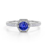 Channel Set 1.25 Carat Round Cut Sapphire and Diamond Engagement Ring in White Gold