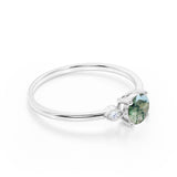 Three Stone 1.50 Carat Round Cut Moss Agate Ring