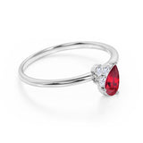 Leaf Design 1.50 Carat Pear Shape Lab Ruby and Diamond Engagement Ring in White Gold