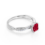 Four Claw 1.25 Carat Cushion Cut Lab Ruby and Diamond Engagement Ring in White Gold
